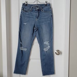 High Rise Distressed Straight Jeans